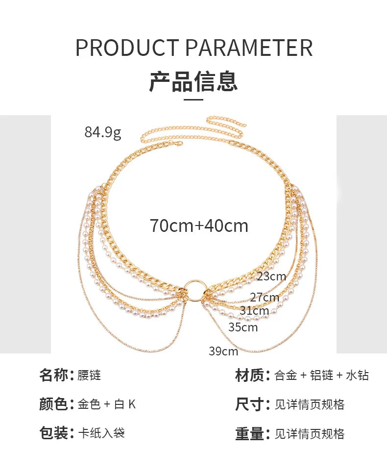 Waist Chain fashion women waist chain pearl chains multi layer body chain