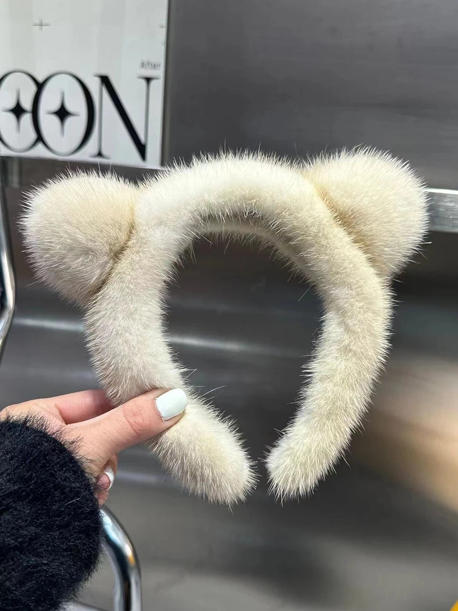 Elegant Look Hot Sale Women Luxury winter 100% Real Mink Fur Headbands High Quality Real Fur Hair Band Lady Fashion Hair Hoop Furry Gift