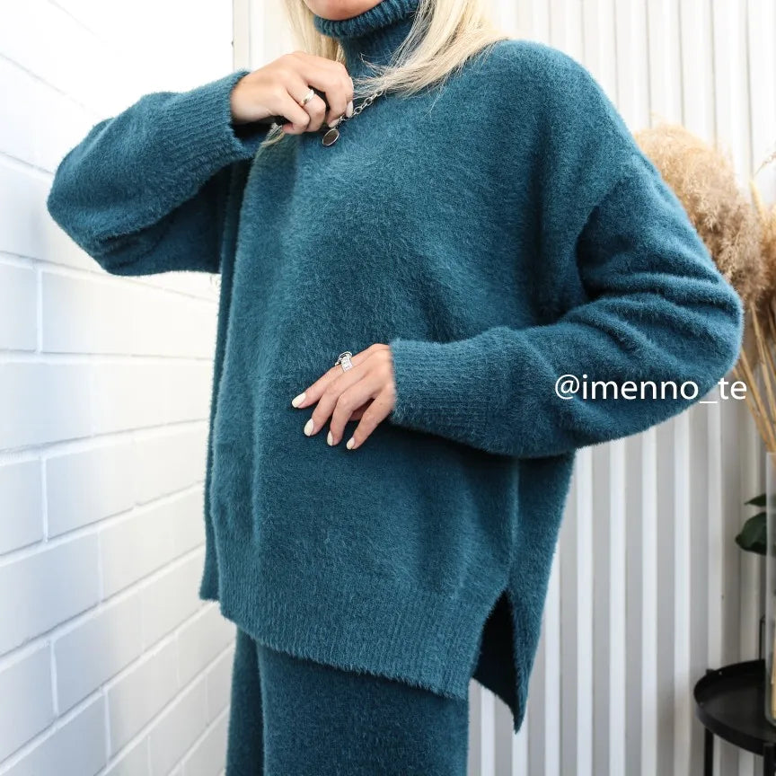 Winter Warm Sleepwear 
GIGOGOU Imitation Mink Cashmere Two Pcs Women Sweater Set Loose Knitted Jumper+ Pant Tracksuit Fashion Warm Lady Suit