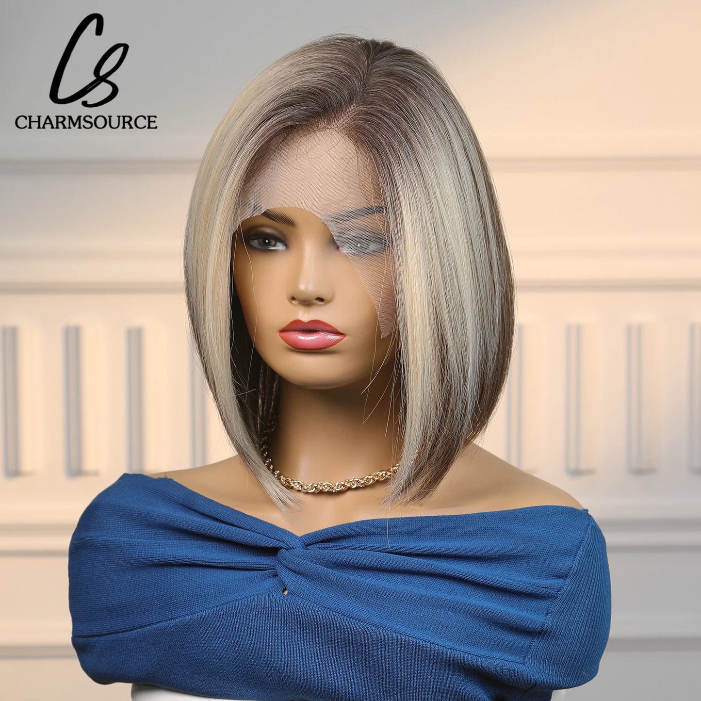 Hair Extensions and Wigs
Short Blonde Brown Lace Frontal Synthetic Wig Simulation of Human Hair 13x4 Straight Bob Wig Cosplay Use Daily Wigs For Women