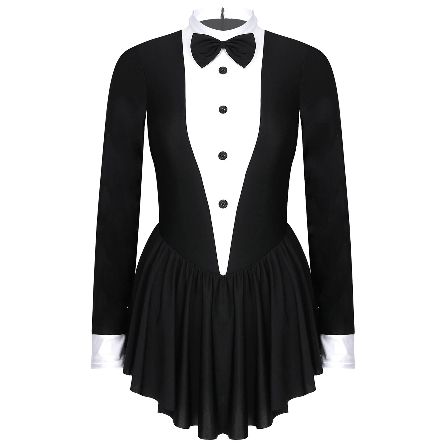 dancers  
Womens Tuxedo Bow Tie Collar Modern Dance Costume Long Sleeve Latin Jazz Ballet Competition Performance Dress Leotard Dancewear