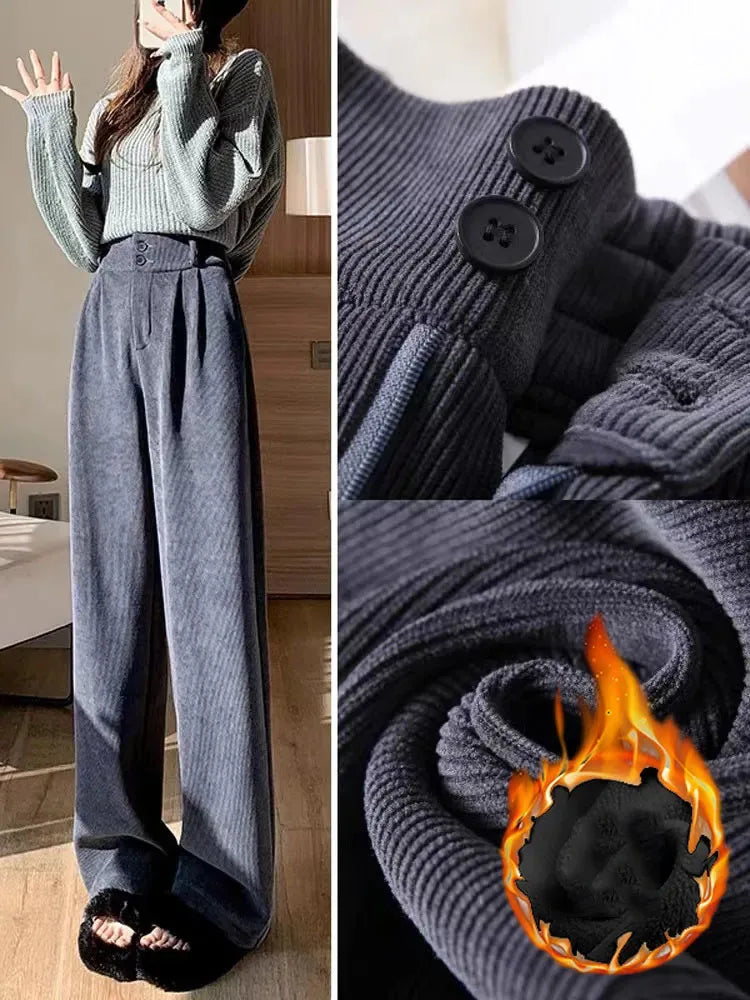 Winter Warm Sleepwear 
High Waist Plus Velvet  Wide Leg Pants Casual Winter Warm Straight Pantalones Korean Fashion Thicken Oversize 4xl Sweatpants New