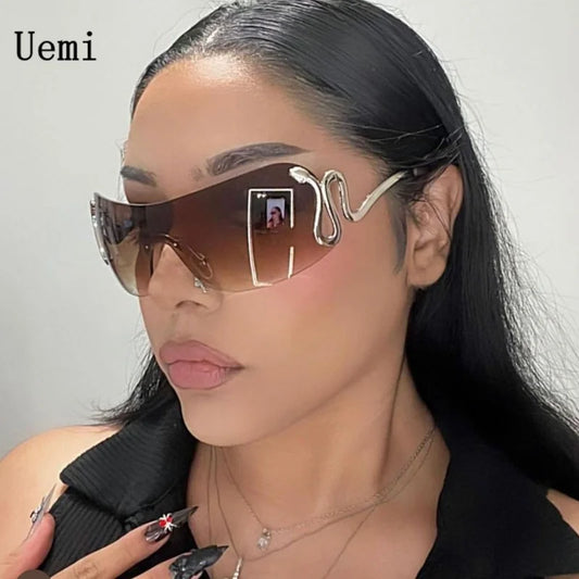 Women's Sunglasses Uemi New Fashion Rimless Sunglasses For Women Men Luxury Snake Decoration Metal Frame Sun Glasses Shades UV400 Eyeglasses