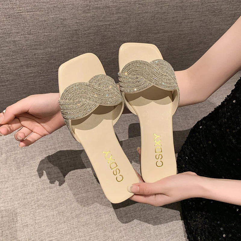 Flat Shoes Women  Summer Flat Heel Rhinestone  Fashion