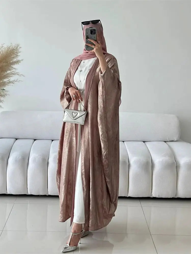 Eid Satin Batwing Kimono Abaya Dubai Luxury Kaftan Islam Muslim Modest Dress for Women Kebaya Caftan Marocain Femme Musulmane