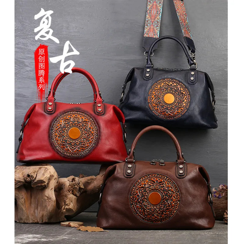 Handbags MOTAORA Retro Handmade Women Handbag For Ladies Genuine Leather Should Bags Bohemian Style Soft Cow Boston 2024 Luxury Handbags