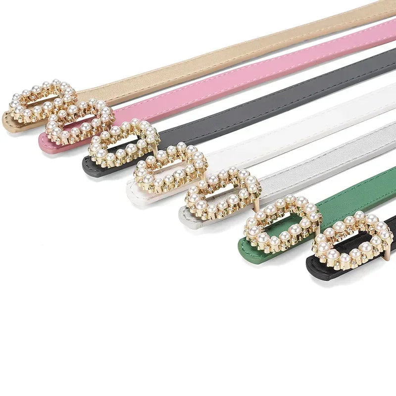 Belts Fashionable Pearl Buckle Belts for Woman 100cm Solid Color PU Versatile Belts Woman's Skirt/Jeans Belts