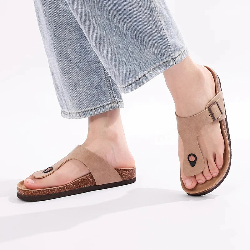 Flat Shoes Women  Cork Flat Sandals Summer Open Toe Slides Beach