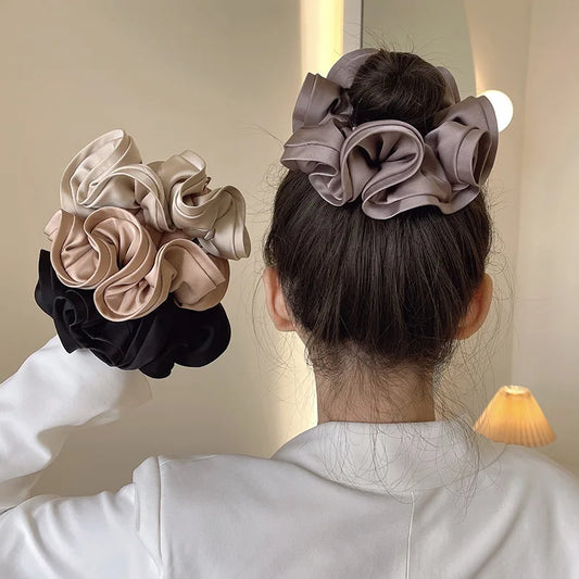 Elegant Look Oversized Satin Scrunchies Hair Ties Women Luxury Vintage Large Elastic Hair Band Mesh Scrunchy Lady Hair Accessories for Girls