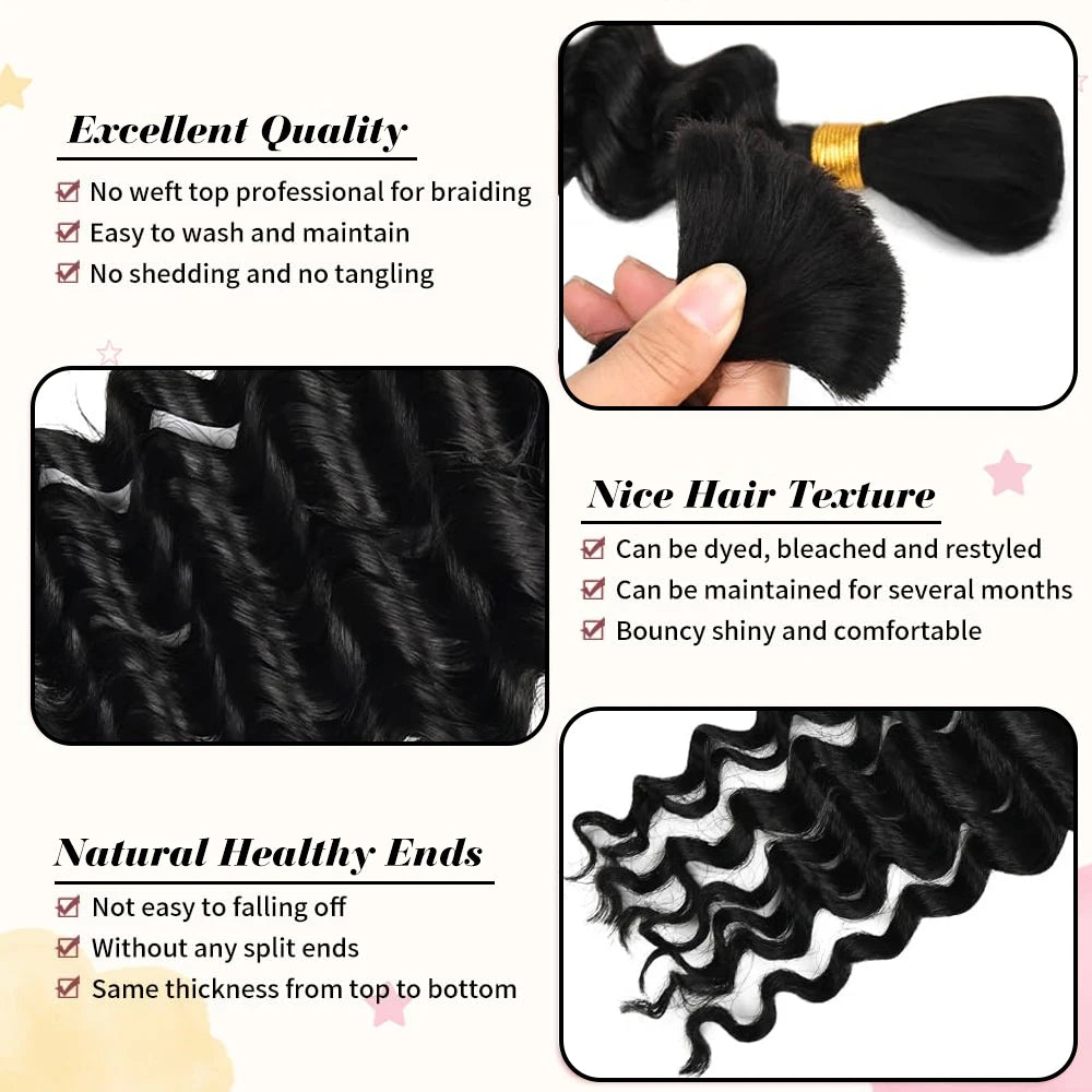 Hair Extensions and Wigs
2 Bundles Human Braiding Hair for Boho Braids, 14Inch 100G 10A Brazilian Virgin Deep Wave Bulk Human Hair for Braiding