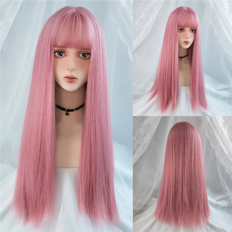 Hair Extensions and Wigs
MSIWIGS Women's Synthetic Cosplay Lolita Wigs With Cut Bang Blue Pink Blonde Red Long Straight Hair For Party Lady Girl