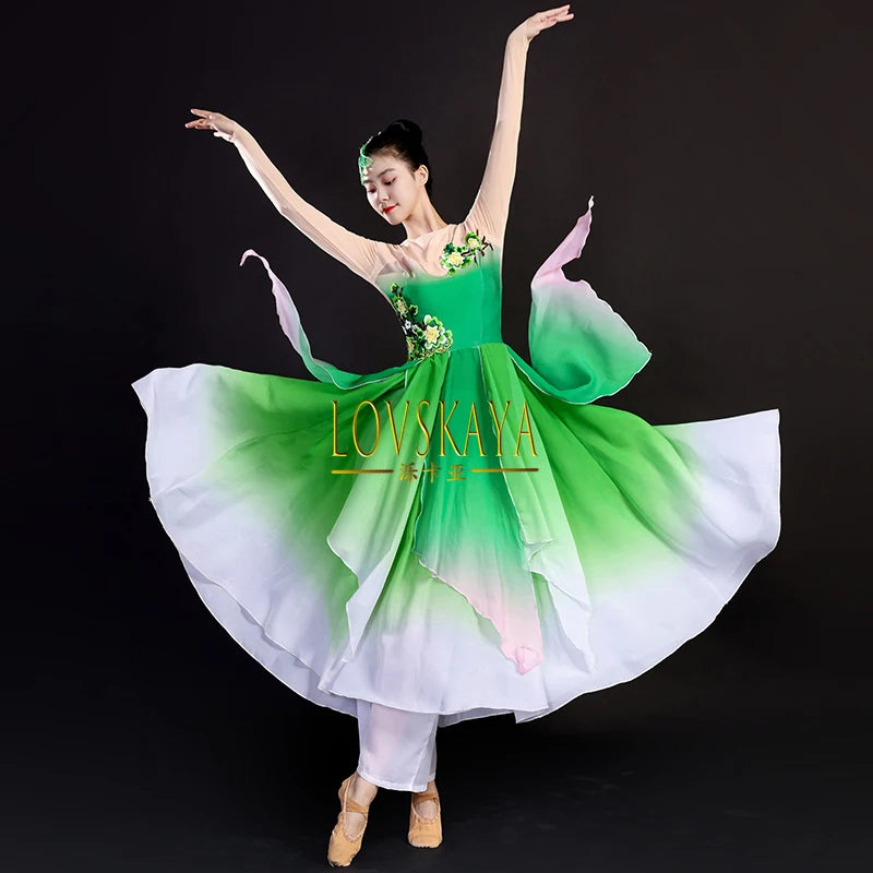 dancers  
Gradient classical dance performance costume for women large swing skirt art examination set modern jasmine dance costume