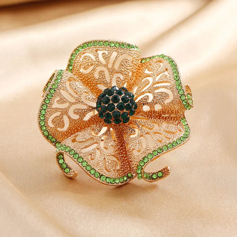 Luxury  Rings Luxury Big Flower Zircon Rings Women Indian Jewelry Classic Hollow Gold Color Adjustable Ring Female Gifts Dropshipping