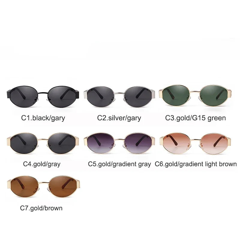 Women's Sunglasses Sunglasses for Women Retro Metal Oval Men Luxury Brand Designer Trendy Punk Round Sun Glasses Female UV400