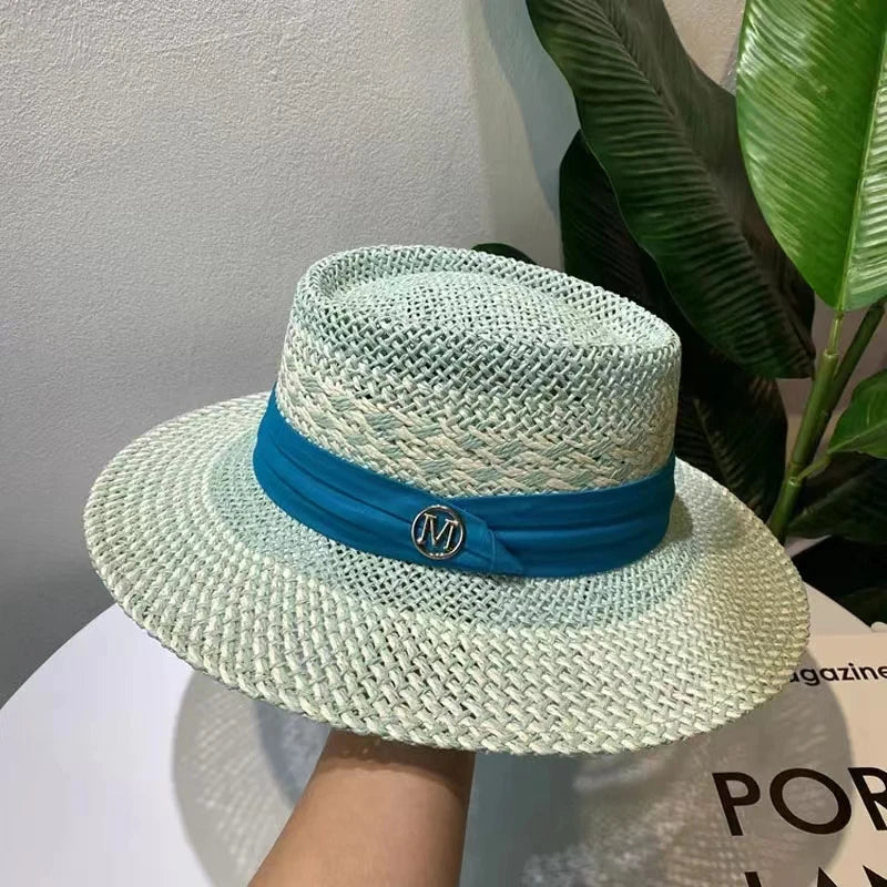 Hat Summer Women's Straw Hat Ladies Luxury Sun Hat Fashion Sun Protection Beach Hat French Panama Hat Bump Top Wide Brim Raff Cap