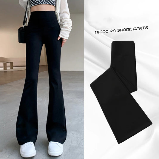 Pants Slim High Waist Solid Sexy Shark Flare Pants Fashion Casual Streetwear Elastic Butt Lift Skinny Leggings