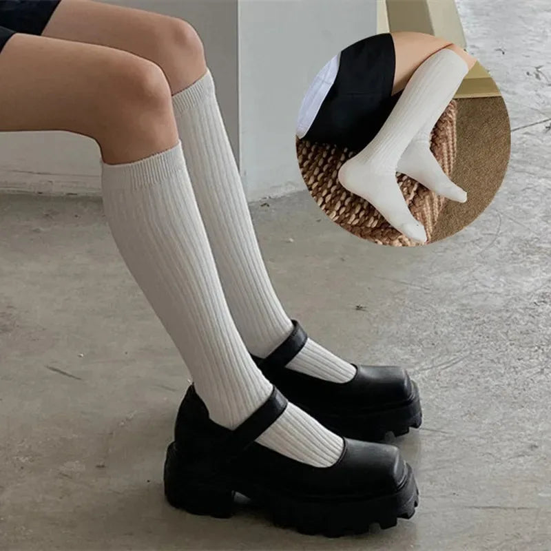 Stockings 
Knitting Cotton Long Socks Women Stockings Autumn Winter Warm Thigh High Stockings Ladies Girls Fashion Solid Knee Socks Women