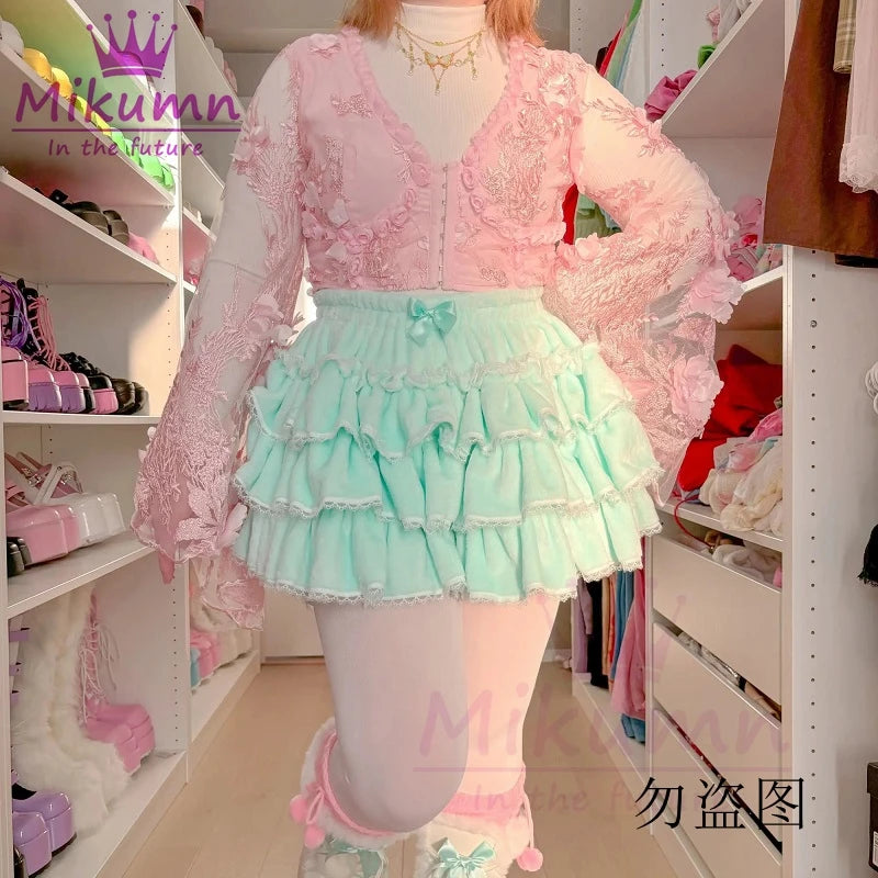 shorts Sweet Pink White Pumpkin Pants Lolita Autumn Winter JK Plush Shorts Japanese Kawaii Ruffles Lantern Shorts