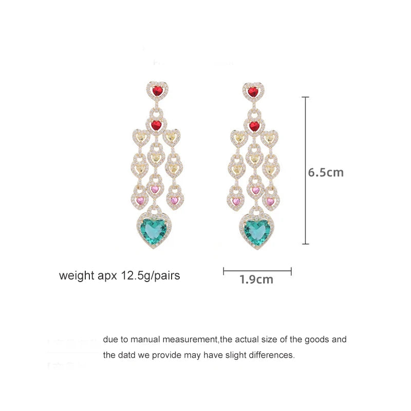 Earring  OKILY Exaggerated Atmosphere Luxury Earrings Tide Color Zircon Long Concentric Lock Drop Earring Love Fringed Dangle Ear Ring