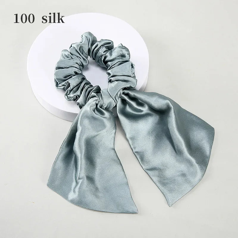 Elegant Look 100% Pure Mulberry Silk Hair Bows Scrunchies Silk Bowknot Elastic Hair Bands Ties Headwear For Women's Luxury Hair Accessories