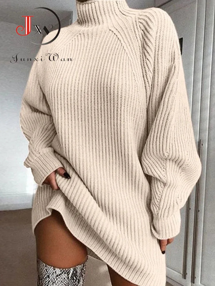 Knitted-Dress  Oversized Knitted Dress Autumn Solid Long Sleeve Casual