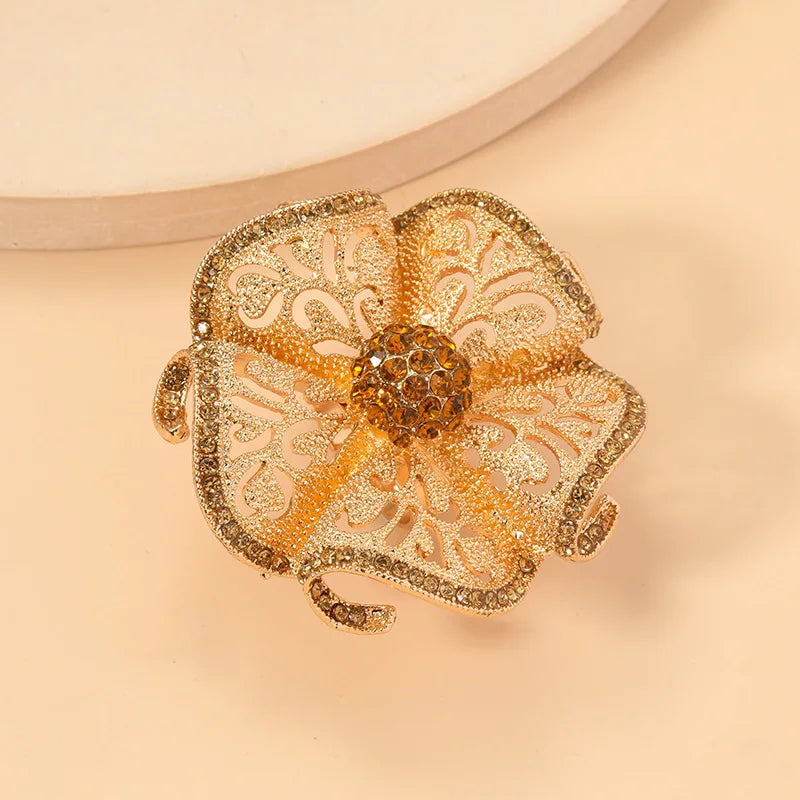 Luxury  Rings Luxury Big Flower Zircon Rings Women Indian Jewelry Classic Hollow Gold Color Adjustable Ring Female Gifts Dropshipping