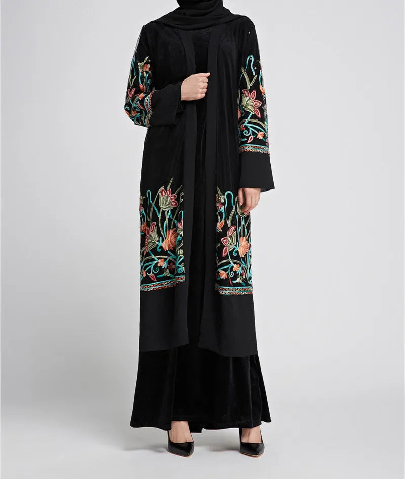 Fashion Lace Flower Embroidered Abaya 2024 Luxury Elegant Muslim Kaftan Modest Dresses Islam Clothing for Women Kebaya