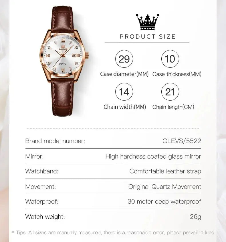 Women Watch OLEVS 5522 Calendar Quartz Watch For Women Original Top Brand Waterproof Ladies Wristwatch Diamond Fashion Classic Woman Watches