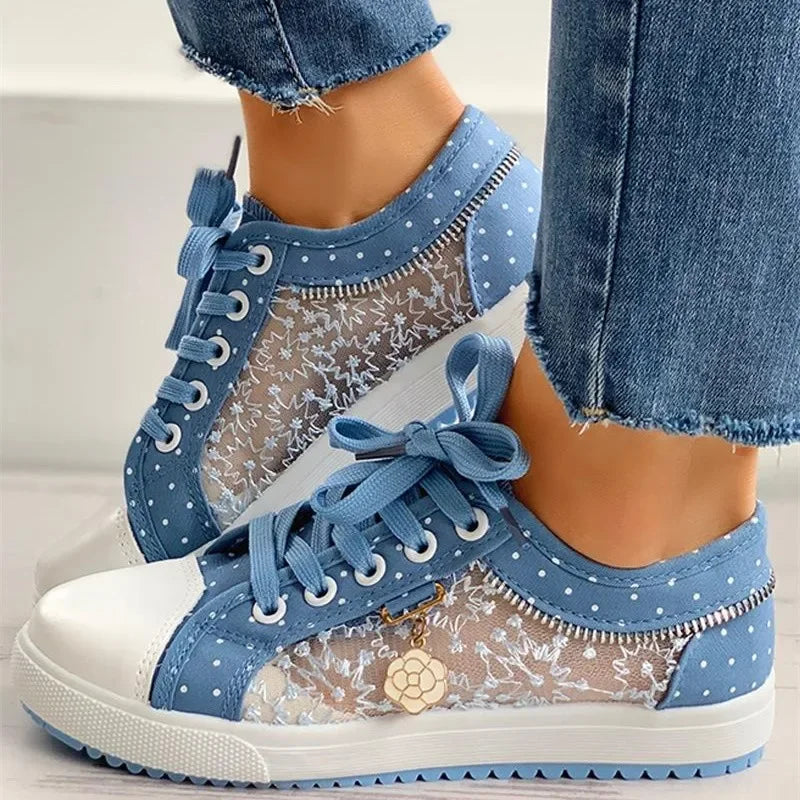 Sneaker women Shoes Fashion Summer Casual Shoes Cutouts Lace Canvas Hollow Breathable Platform Flat Shoes Woman Sneakers