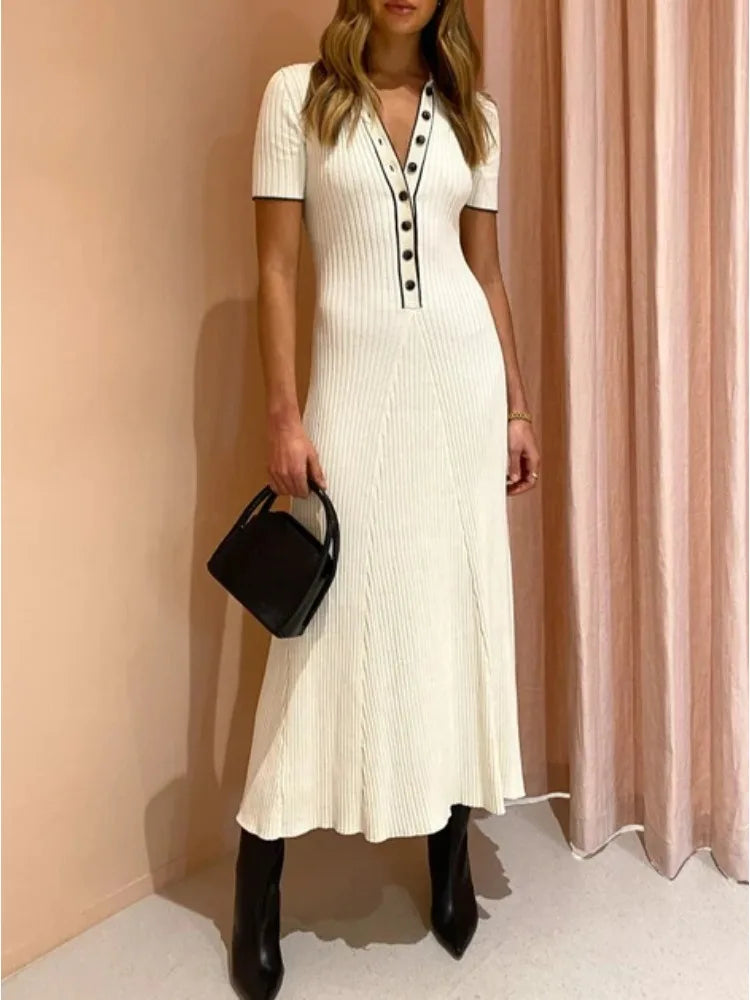 Knitted-Dress  Rib Slim Maxi Dresses For Women High Waist Casual Loose Dress