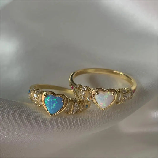 Luxury  Rings Luxurious Sky Blue Opal Ring 2024 New Fashion Stella Heart Zircon Woman Ring Party Jewelry Accessories