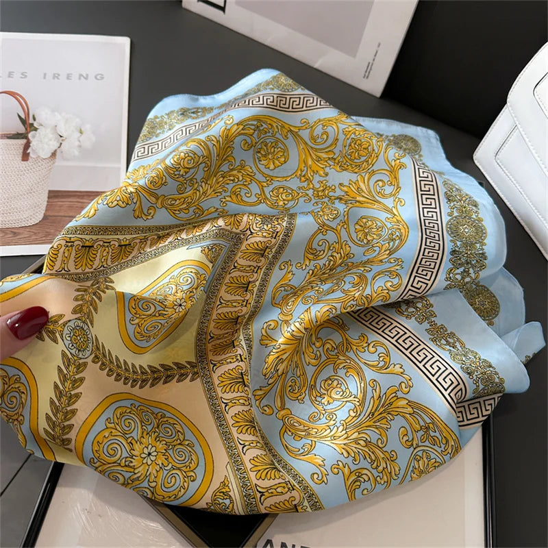 High Quality New Fashion 70X70cmPrinted Women's Scarf Pashmina Silk Scarf Square Shawl Decorative Headband Neck Luxury Design Bandana