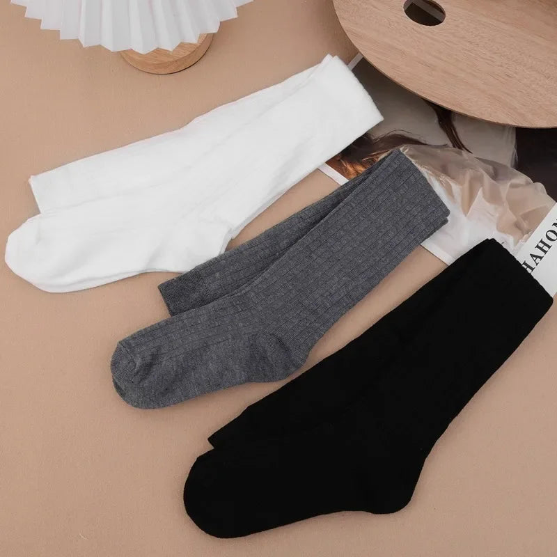 Stockings 
Wool Socks Woman Autumn/Winter Solid Color Thigh High Medias Lolita Thick Warm Stockings Black White Long Leg Socks for Female