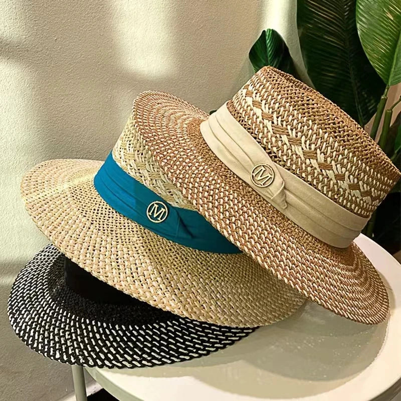 Hat Summer Women's Straw Hat Ladies Luxury Sun Hat Fashion Sun Protection Beach Hat French Panama Hat Bump Top Wide Brim Raff Cap