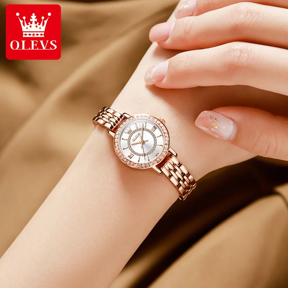 Women Watch OLEVS 5508 Fashion Casual Quartz Watch for Women Elegant Simple Ladies' Diamond Small Dial Clock Dress Wristwatches Reloj Mujer