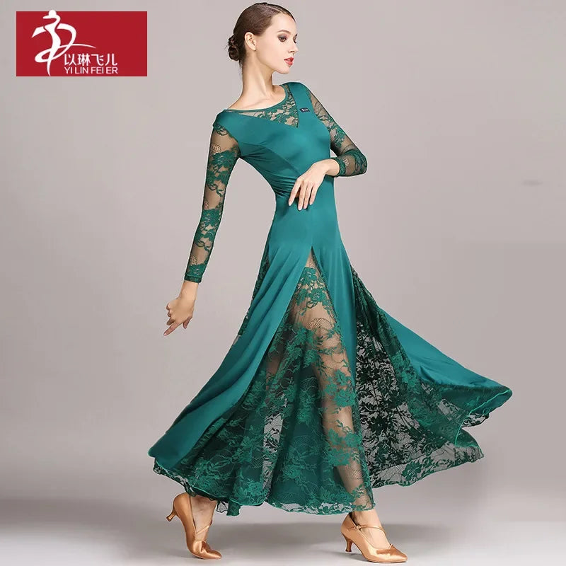 dancers  
NEW Latin Ballroom Dance Dress Modern Waltz Tango Standard Lace Dress #S9010 evening dresses