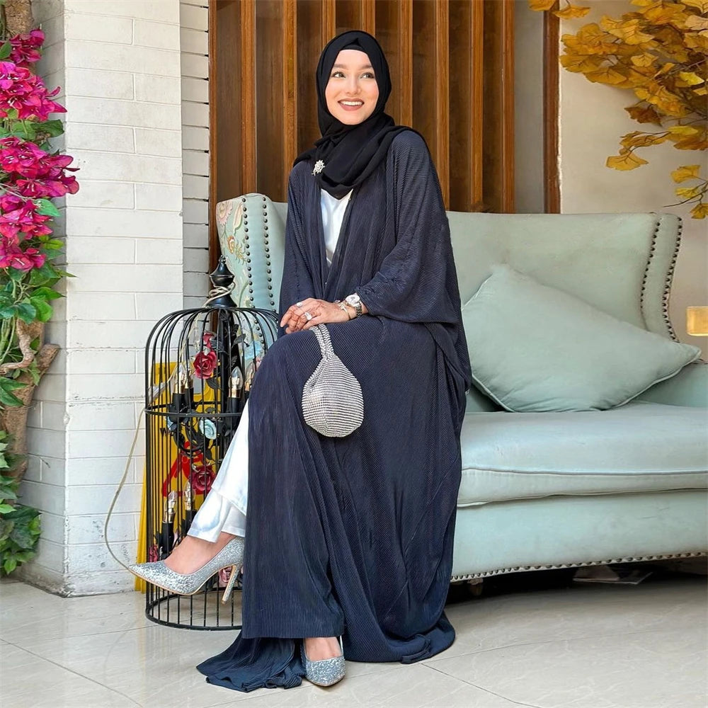 New Pleated Chiffon Abayas for Women Muslim Dress Kimono Open Abaya Robe Dubai Turkey Kaftan Eid Djellaba Islam Kebaya Jalabiya