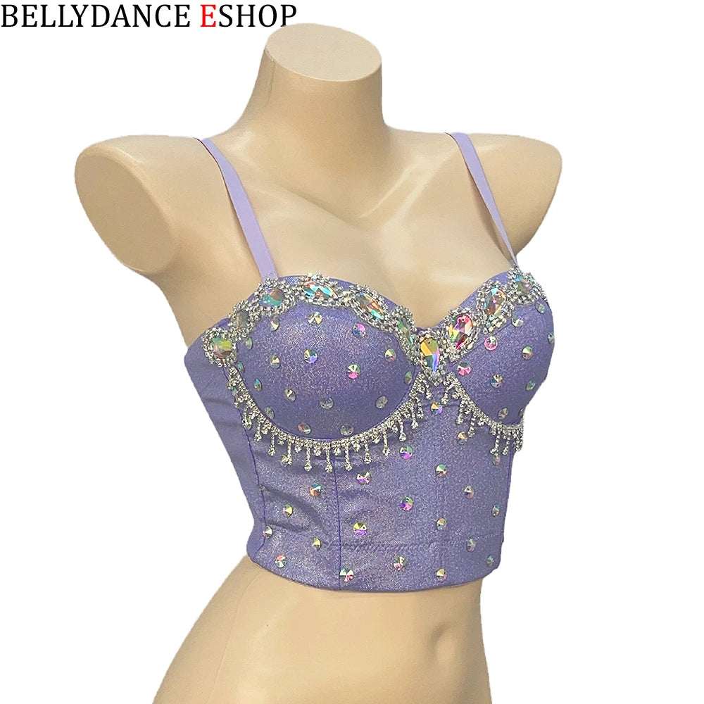 dancers  
New Women's Nightclub Partywear Pole Dancing Costume Rave Bra Corset Top Camis Rhinestone Inlay Bras Crop Tops Women Push Up Bra