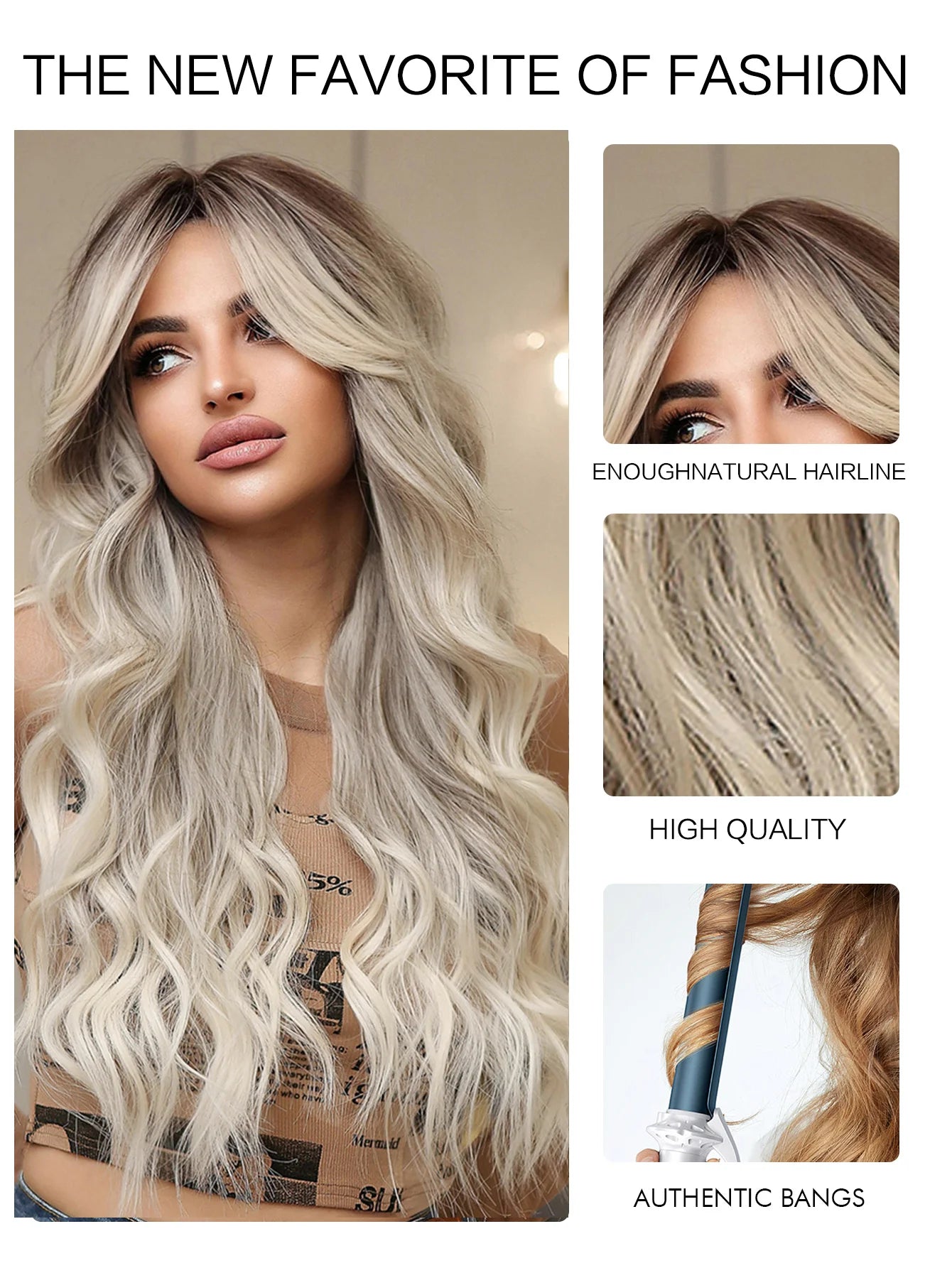 Hair Extensions and Wigs
Long Grey Blonde Wig Synthetic Wig for Women Ombre Blonde Wavy Wig with Bangs Cosplay Daily Party High Temperature Hair