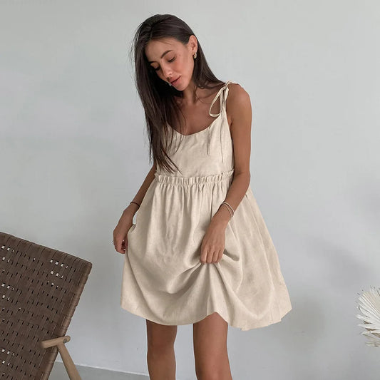 Knitted-Dress New In Cotton Linen Summer Dress Women