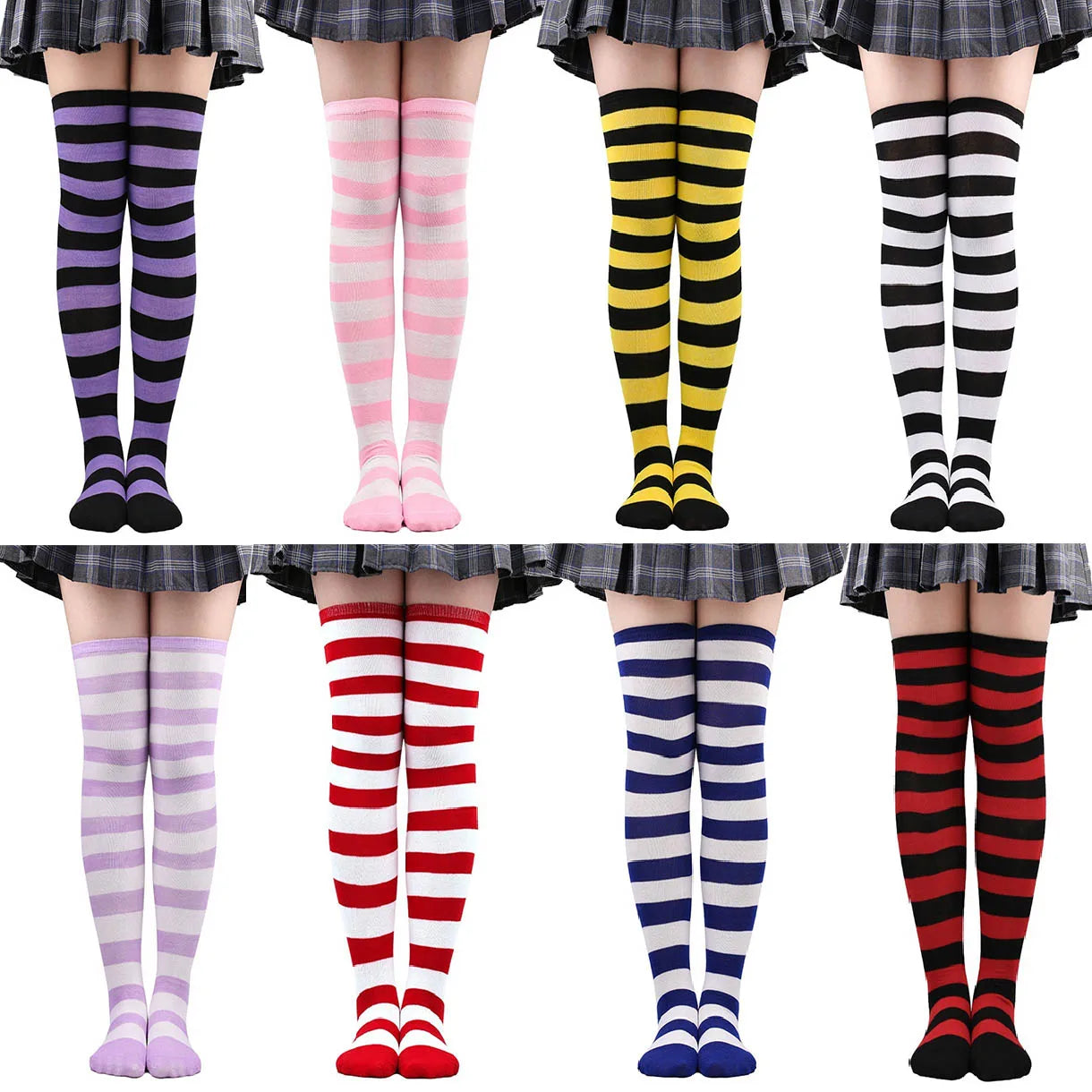 Stockings 
Color Striped Stockings Japanese Over Knee Socks Fashion Women Keep Warm Soks Sexy Slim Long Soks Black White Striped Hosiery