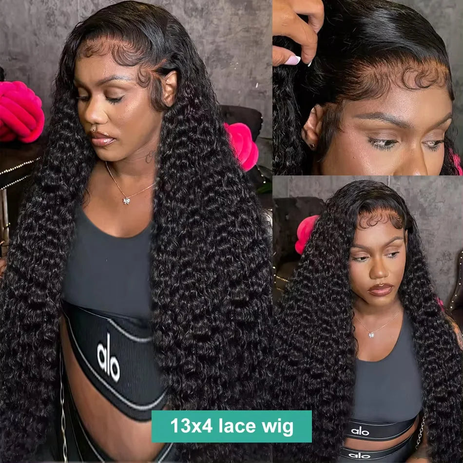 Hair Extensions and Wigs
13x6 Lace Frontal Wigs 250 Density Curly 30 Inch 13x4 Human Hair Wig natural black Deep Wave Wig Lace Front Wig For Women