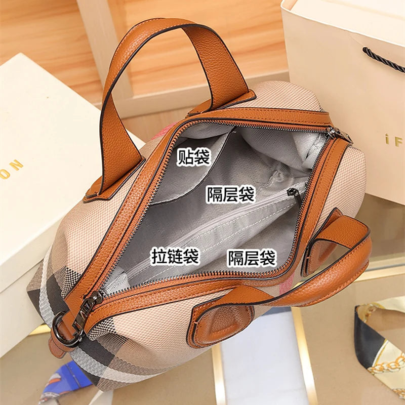 Handbags Lady Boston Handbags Luxury Fashion Plaid Canvas Women Messenger Shoulder Bags Brand Designer Portable Crossbody Bag Purses