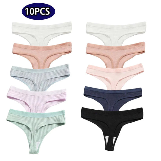 Panties
10 Pcs/Pack Sexy Thong Women Cotton Underwear Classic Simple Sports Underpants Cozy Breathable G-string Panties Fast Shipping