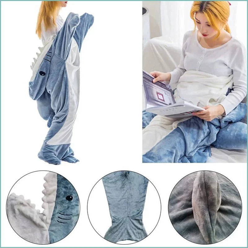 Winter Warm Sleepwear 
Large Size Shark Sleeping Bag Animal Flannel Pajamas Kids Men and Women One Piece Homewear Boy Girl Loose Robe Thickened Warm