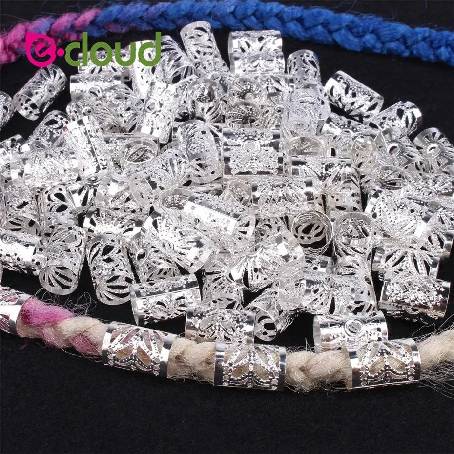 Hair Extensions and Wigs
100Pcs/Pack Hair Jewelry Rings for Braids Aluminum Dreadlocks Beads Metal Cuffs, Golden and Silver Decorations Hair Clips