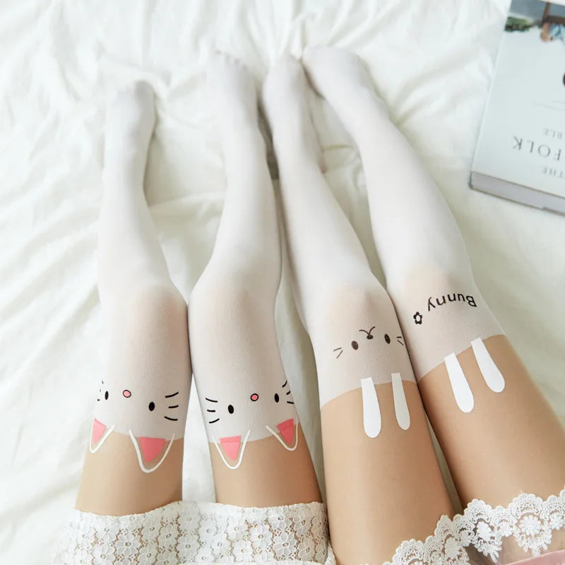 Tights 
Cartoon Cat Thigh Stockings School Girl Stockings Cute Over Knee Socks Pantyhose Japanese Lolita Retro White Hot Classic Tights