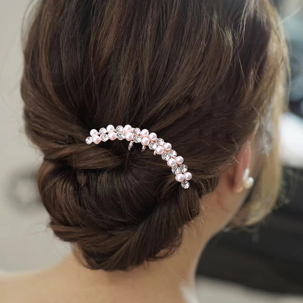 Elegant Look Pearl Hair Combs Hairpin Women Luxury Crystal Bun Decor Wedding Bridal Hair Claw Clips Hair Jewelry Accessories