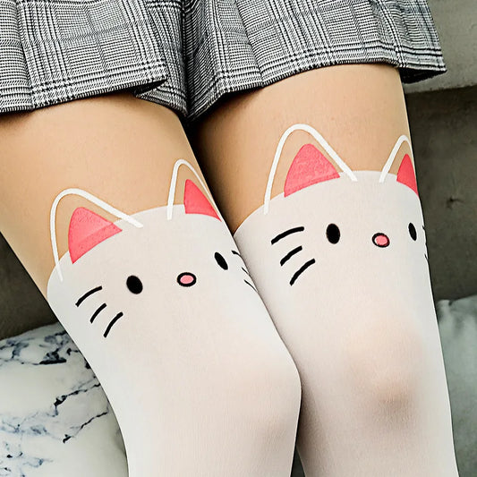 Tights 
Cartoon Cat Thigh Stockings School Girl Stockings Cute Over Knee Socks Pantyhose Japanese Lolita Retro White Hot Classic Tights