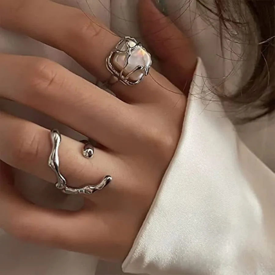 Luxury  Rings New Ins Fashion Trend Moonlight Stone Inlaid Ring Light Luxury Woman Open Rings for Women Jewelry